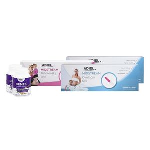 Intenzívny balíček testovania a podpora ovulácie – ADIEL Midstream tehotenský test 3ks + ADIEL Midstream ovulačný test 2x3ks + ADIEL Drmek forte s vitamínom E 90 kapsulí 2ks vyobraziť