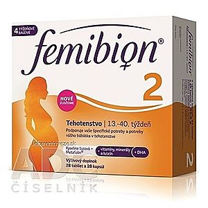 Femibion 2 Tehotenstvo tbl 28 + cps 28 (kys. listová + vitamíny, minerály + DHA) 1x56 ks vyobraziť