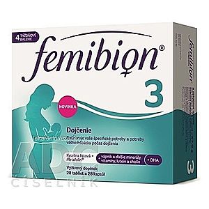 Femibion 3 Dojčenie tbl 28 + cps 28 (kys. listová + vápnik, vitamíny a minerály + DHA) 1x56 ks vyobraziť
