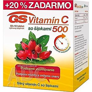 GS Vitamín C 500 so šípkami tbl 50+10 (20 % zadarmo) (60 ks) vyobraziť