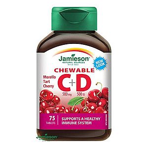 JAMIESON Vitamíny C a D3 500 mg s príchuťou čerešne 75 cmúľacích tabliet vyobraziť