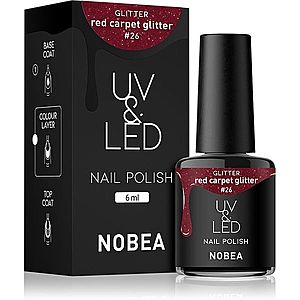 NOBEA UV & LED Nail Polish gélový lak na nechty s použitím UV/LED lampy lesklý odtieň Red carpet glitter #26 6 ml vyobraziť