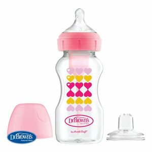 Dojčenská antikoliková fľaša Options+ Wide-Neck 270ml 2v1 ružová s náustkom vyobraziť