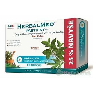 Simply You Pharmaceuticals a.s. HERBALMED PASTILKY pri nádche - Dr.Weiss, (eukalyptus, mäta, 20 bylín, vit.C) past. 24+6 zdar. 30 ks vyobraziť