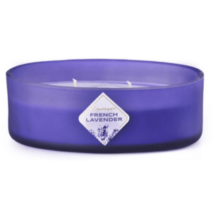 Emocio Sklo barevné 144x102x50 mm ovál 2 knoty French Lavender vonná svíčka vyobraziť