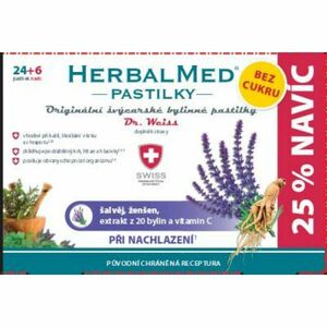 DR. WEISS HerbalMed pastilky bez cukru Šalvija + ženšeň + vitamín C 24 + 6 kusov vyobraziť
