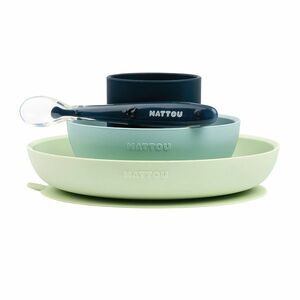 NATTOU Set jedálenský silikonový 4 ks zeleno-modrý bez BPA vyobraziť