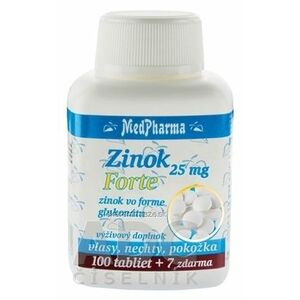 MedPharma ZINOK 25 mg Forte tbl (zinok vo forme glukonátu) 100+7 zadarmo (107 ks) vyobraziť
