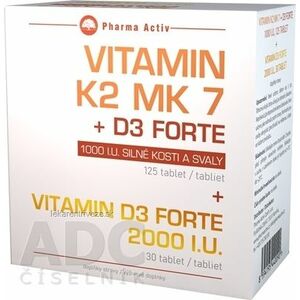 Pharma Activ Vitamín K2 MK 7 + D3 FORTE 1000 I.U. tbl 125 ks + Vitamín D3 Forte 2000 I.U. tbl 30 ks, 1x1 set vyobraziť