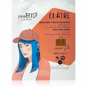 puroBIO Cosmetics Claire Career Girl plátenná maska s vysoko hydratačným a vyživujúcim účinkom s aloe vera 15 ml vyobraziť