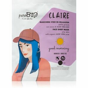 puroBIO Cosmetics Claire Good Morning plátenná maska s hydratačným a upokojujúcim účinkom s aloe vera 15 ml vyobraziť