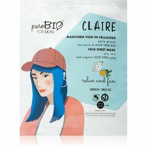puroBIO Cosmetics Claire Relax and Fun plátenná maska s hydratačným a upokojujúcim účinkom s aloe vera 15 ml vyobraziť