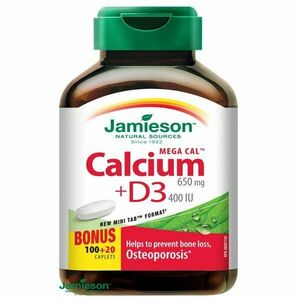 Jamieson Mega Cal Vápnik 650 mg + Vitamínom D3 400 IU zdravé kosti 120 tabliet vyobraziť