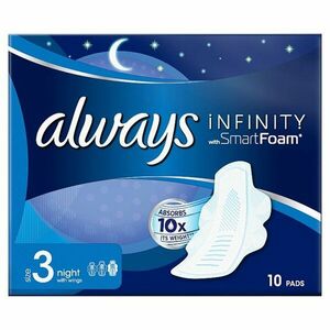Always Infinity Night (Size 3) Hygienické Vložky Krídelká 10 Revolučná Technológia Always Best Comfort & Protection Vložky vyobraziť