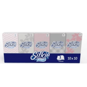 SILKIE Extra soft hygienické vreckovky 3-vrstvové papierové 10x10 100 ks vyobraziť