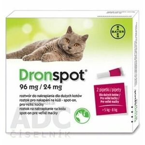 Dronspot 96 mg/24 mg spot-on (2 pipety) pre veľké mačky (>5 - 8 kg) 2x1, 12 ml vyobraziť