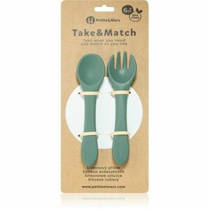 Petite&Mars Take&Match Silicone Cutlery príbor Misty Green 6 m+ 2 ks vyobraziť