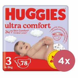 4x HUGGIES® Plienky jednorázové Ultra Comfort Mega 3 (4-9 kg) 78 ks vyobraziť