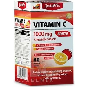 JutaVit Vitamín C 1000 mg FORTE žuvacie tablety s vitamínom D3 a extraktom zo šípok, so sladidlami, s príchuťou pomaranča 1x60 ks vyobraziť
