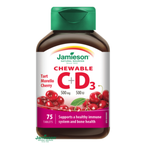 Jamieson Vitamín C+D3 500mg tablety na cmúľanie s príchuťou čerešne 75 tabliet vyobraziť