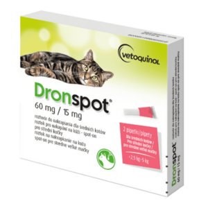 DRONSPOT 60 mg/15 mg spot-on pre stredne veľké mačky 2 x 0, 7 ml vyobraziť