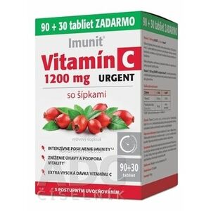Imunit Vitamín C 1200 mg URGENT so šípkami tbl s postupným uvoľňovaním 90 + 30 zadarmo (120 ks) vyobraziť