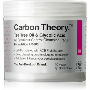 Carbon Theory Tea Tree Oil & Glycolic Acid čistiace tampóny pre rozjasnenie a vyhladenie pleti 60 ks vyobraziť
