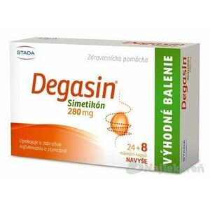 Degasin 280 mg znižuje množstvo plynu, nadúvanie a plynatosť 32 kapsúl, Akcia vyobraziť