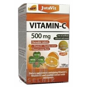 JutaVit Vitamín C 500 mg žuvacie tablety s vitamínom D3 a extraktom zo šípok, so sladidlami, s príchuťou pomaranča 1x100 ks vyobraziť