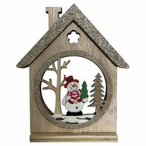 Z-TRADE Svietnik domček so snehuliakom drevo + sklo 95 × 110 mm 1 kus vyobraziť