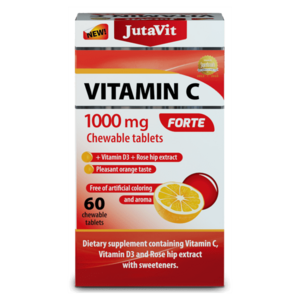 JUTAVIT Vitamín C 1000mg Forte, vitamín D3 2000IU, extrakt zo šípok 25 mg pomarančová príchuť 60 žuvacích tabliet vyobraziť