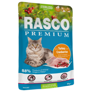 Rasco Kapsička Premium Cat Pouch Sterilized, Turkey, Cranberries 85 g vyobraziť