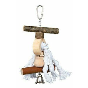 Trixie Toy with chain, rope and bell, bark wood, 20 cm vyobraziť
