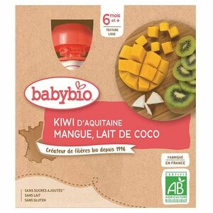 BABYBIO Kivi, mango a kokos 4 x 90 g vyobraziť