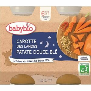BABYBIO Večerné menu Mrkva so sladkými zemiakmi a pšenicou 2x200 g vyobraziť