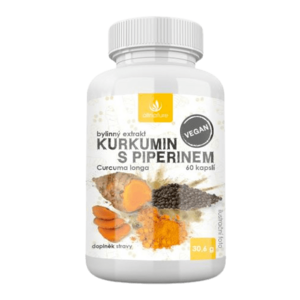 Allnature Kurkumin s piperinem bylinný extrakt 60 kapsúl vyobraziť
