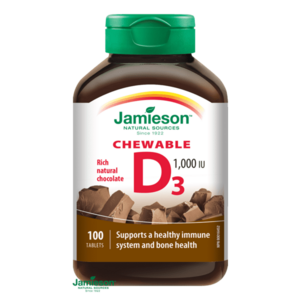 Jamieson Vitamín D3 1000IU tablety na cmúľanie s príchuťou čokolády 100 ks vyobraziť
