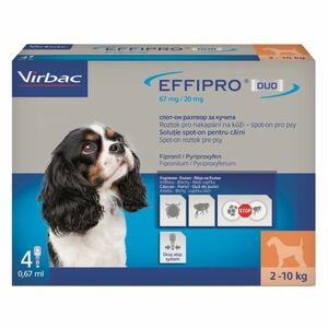 EFFIPRO DUO 67/20 mg spot-on pre psov S (2-10 kg) 0, 67 ml 4 pipety vyobraziť