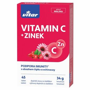 VITAR Vitamín C + zinok + echinacea + šípky s príchuťou maliny 30+15 tabliet vyobraziť