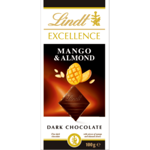 Lindt Excellence horká čokoláda s kúskami mandlí a mangom 100 g vyobraziť