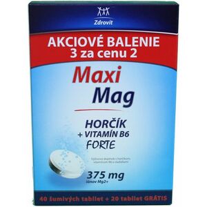 Zdrovit MaxiMag Horčík+B6 FORTE 375 mg Akciové balenie, 60 šumivých tabliet vyobraziť