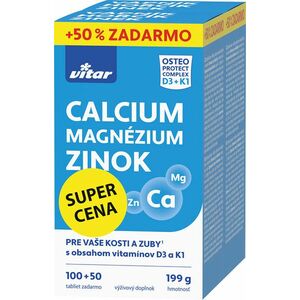 Vitar Calcium + Magnézium + Zinok + vitamíny D3 a K1 150 tabliet vyobraziť