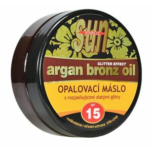 Vivaco Opaľovacie maslo s arganovým olejom s rozjasňujúcimi zlatými glitrami SPF15, 200 ml vyobraziť