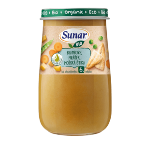 Sunar BIO príkrm zemiaky, hrášok, morská šťuka, olivový olej 6m+, 190 g vyobraziť