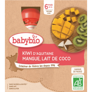 BABYBIO doypack kiwi, mango, kokosové mlieko 4 x 90 g vyobraziť