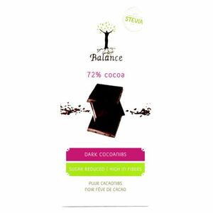 BALANCE Horká čokoláda 72 % s kakaovými zrnami a stéviou bez pridaného cukru 85 g vyobraziť