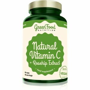 GreenFood Nutrition Natural Vitamin C + Rosehip Extract kapsuly na podporu imunitného systému, pre krásnu pleť a nechty 60 cps vyobraziť