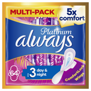 ALWAYS Platinum Day & Night (Veľkosť 3) Hygienické vložky s kridielka 64 ks vyobraziť