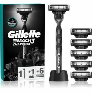 Gillette Mach3 Charcoal holiaci strojček so stojančekom + náhradné hlavice 6 ks vyobraziť