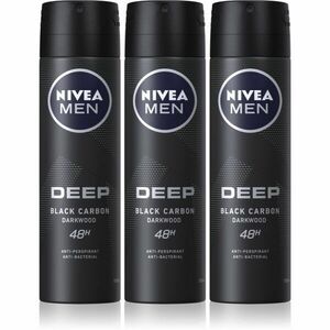 NIVEA MEN Deep Black Carbon Darkwood antiperspirant v spreji 3 x 150 ml(výhodné balenie) pre mužov vyobraziť